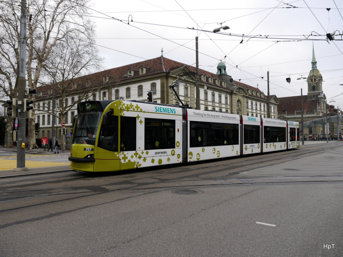 Bern Mobil - Tram Be 4/6  757 unterwegs auf der Linie 7 in Bern am 06.01.2018