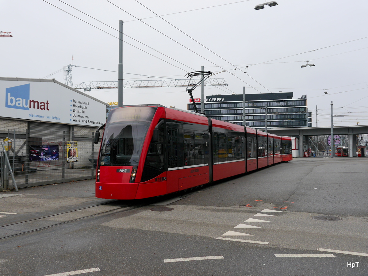 Bern Mobil - Tram Be 6/8 661 unterwegs auf der Linie 9 in Bern am 06.01.2018