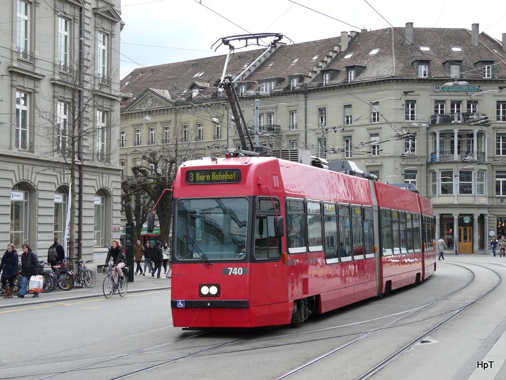 Bern mobil - Tram Be 4/8 740 unterwegs auf der Linie 3 in Bern am 01.03.2014