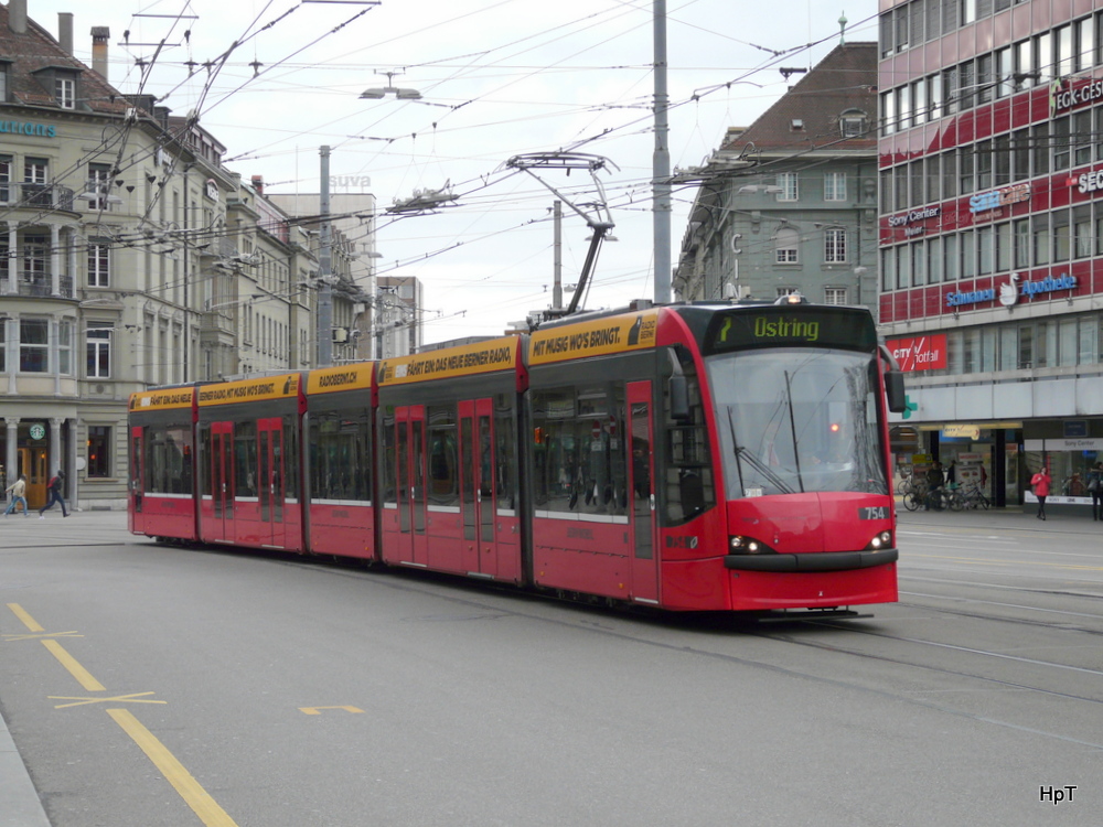 Bern mobil - Tram Be 4/6 754 unterwegs auf der Linie 7 in Bern am 01.03.2014