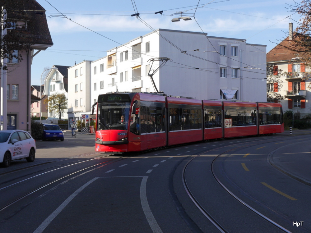 Bern Mobil - Tram Be 4/6 759 unterwegs auf der Linie 7 in Bümpliz am 22.11.2014