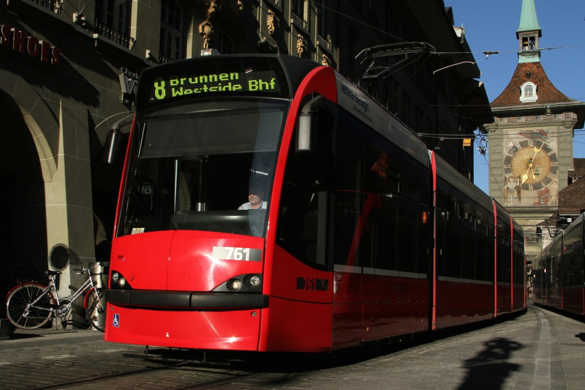 Bern Mobil - Tram Be 4/6 761 am 22.04.2015.