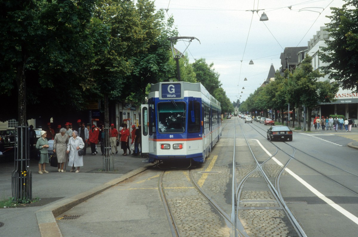 Bern RBS Tram G (Be 4/8 81) Helvetiaplatz am 7. Juli 1990.