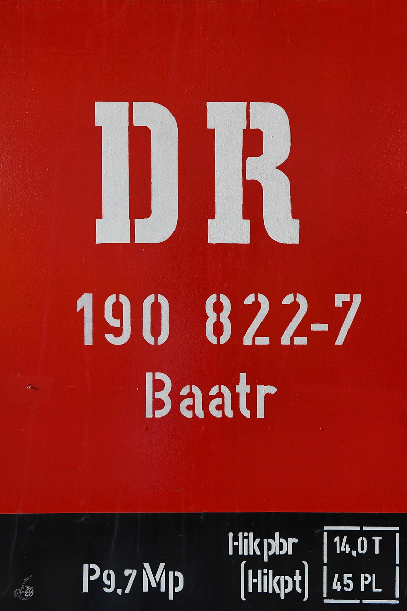 Beschriftung am ehemaligen Dampftriebwagen DT 15  Stettin  (190 822), welcher Mitte Juni 2020 im Lokschuppen Pomerania in Pasewalk abgestellt war.