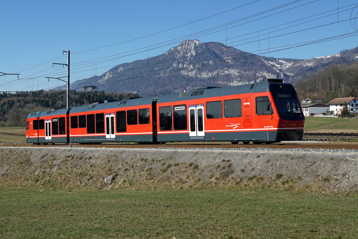 BIPPERLISI/ASm
STAR Be 4/8 115  NEPTUN  als Regionalzug Langenthal-Solothurn auf der Fahrt bei Attiswil am 24. Februar 2019.
Foto: Walter Ruetsch