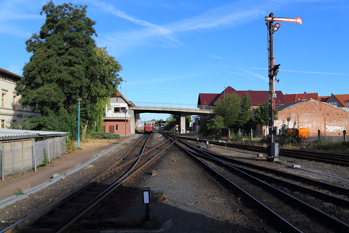 Blick am Morgen des 07.07.2018 auf das Gleisvorfeld des Bahnhofes Nordhausen Nord.