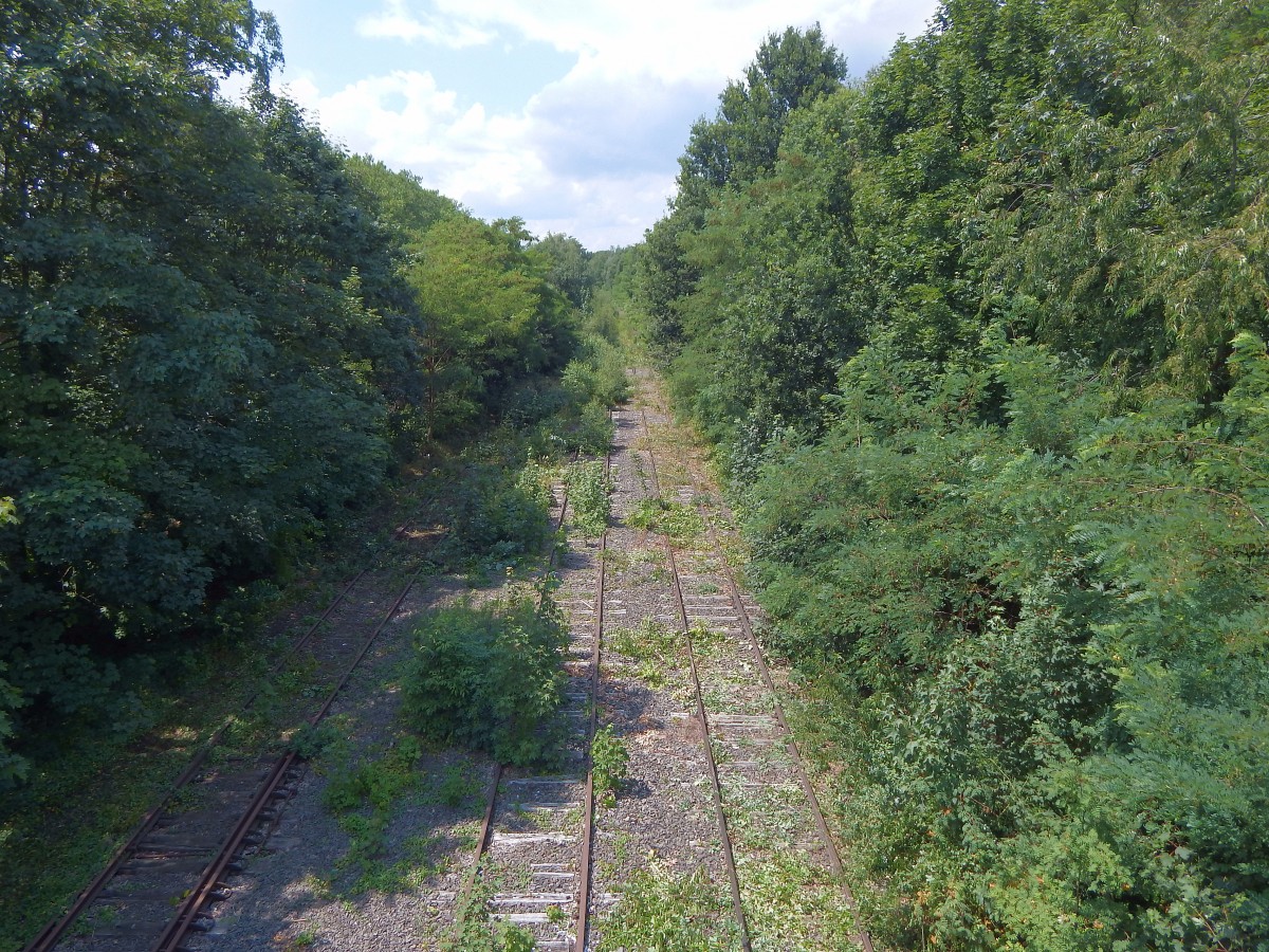 Blick auf die alte Bahnstrecke 21A Genk Waren - Water in Genk. 

Genk 09.07.2015