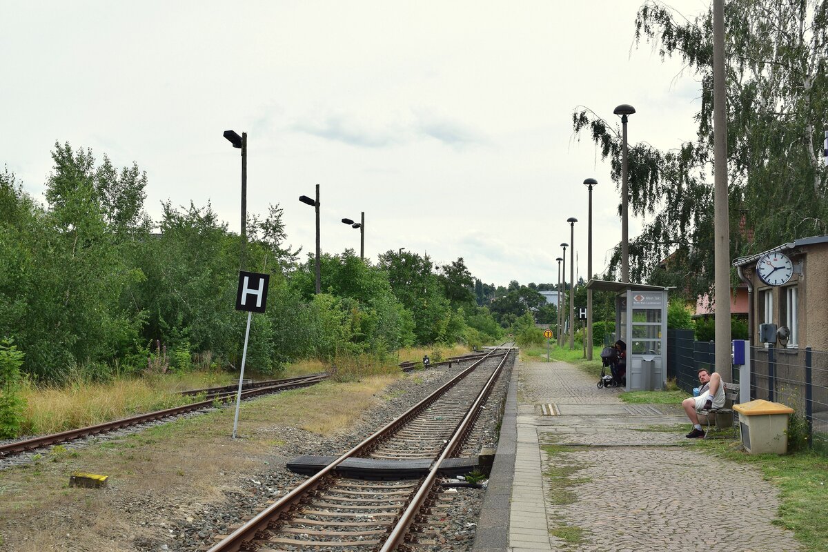 Blick auf den Bahnhof Naumburg Ost oder eher die Überreste. Denn außer die hier stündlich endende RB aus Wangen ist hier nichts mehr los. Die Strecke nach Teuchern ist betrieblich gesperrt. Der Personenverkehr wurde dort Ende 2010 eingestellt.

Naumburg 11.08.2021