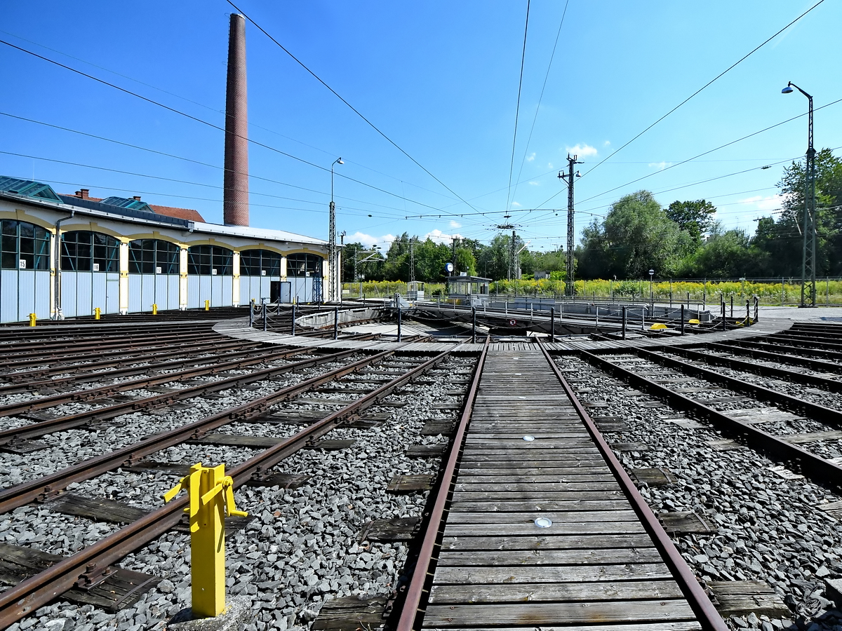 Blick auf die Drehscheibe in der Lokwelt Freilassing. (August 2020)