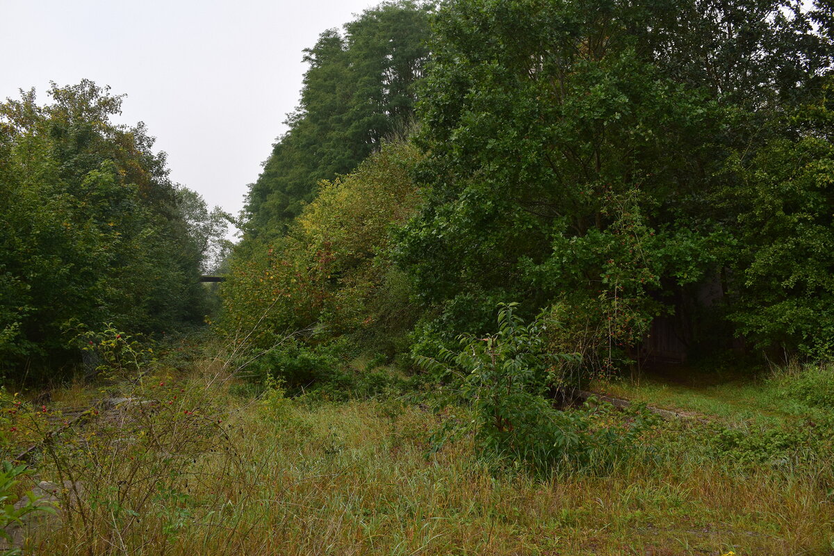 Blick auf den ehemaligen Haltepunkt Linslerhof.  Der Verkehr auf der Strecke Völklingen - Überherrn - Thionville wurde schrittweise ab 1972 eingestellt. 1972 erfolgte die Einstellung auf dem Abschnitt Überherrn – Grenze Hargarten. 1992 erfolgte die Einstellung des Personenverkehrs auf dem Abschnitt Überherrn - Völklingen. 1995 wurde die Oberleitung abgebaut. 2003 wurde der Verkehr entgültig eingestellt und die Strecke stillgelegt. 2003 pachtete Mosolf die Strecke für den Güterverkehr. 2016 wurde der Verkehr wegen Oberbaumängel eingestellt. Es gab bis jetzt immer wieder Vorschläge zur Reaktivierung welche bis heute nicht erfolgte. Da die Strecke nur stillgelegt und nicht entwidmet ist, ist hier eine Reaktivierung jedoch möglich. 

Überherrn 30.09.2023