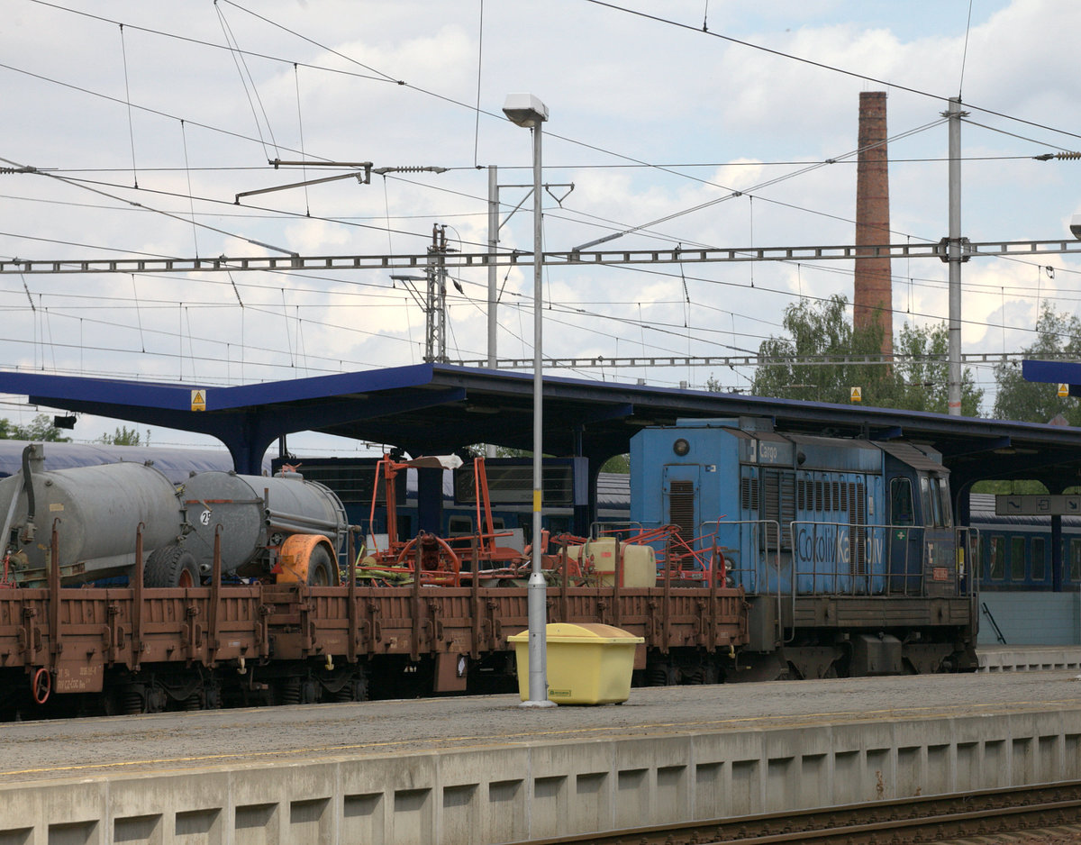 Blick auf einen Nahgüterzug in Klatovy. 17.07.2020 12:51 Uhr.