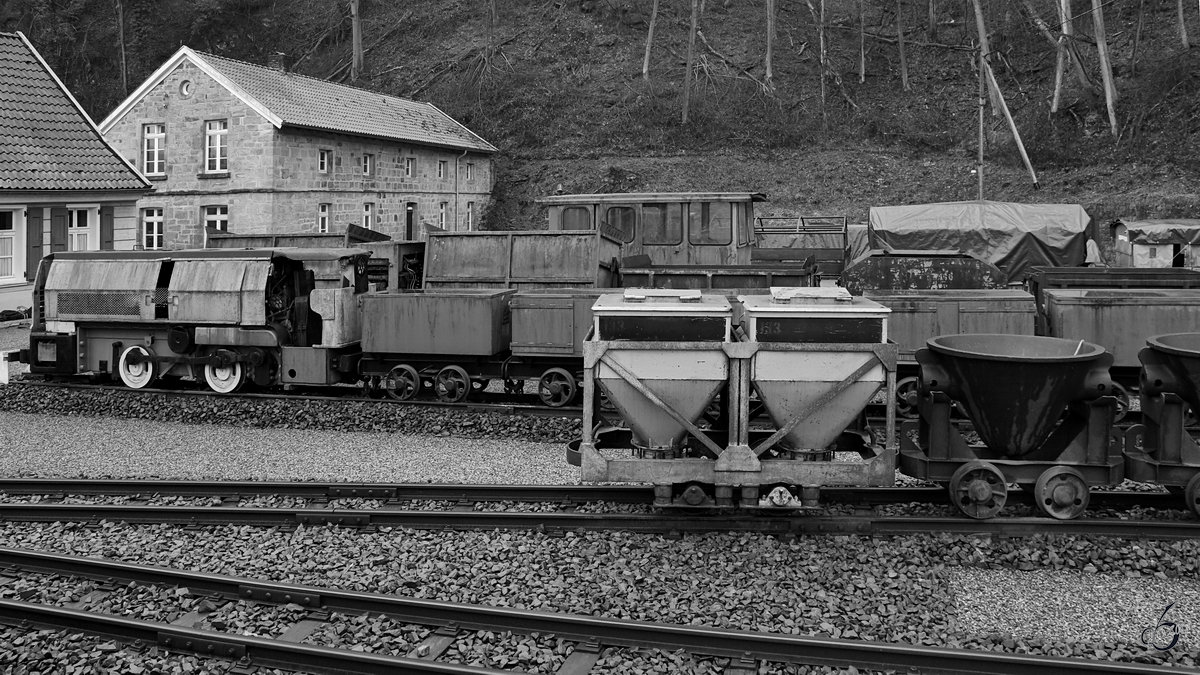 Blick auf das Gelände der Gruben- und Feldbahnmuseum Zeche Theresia. (Witten, April 2018)