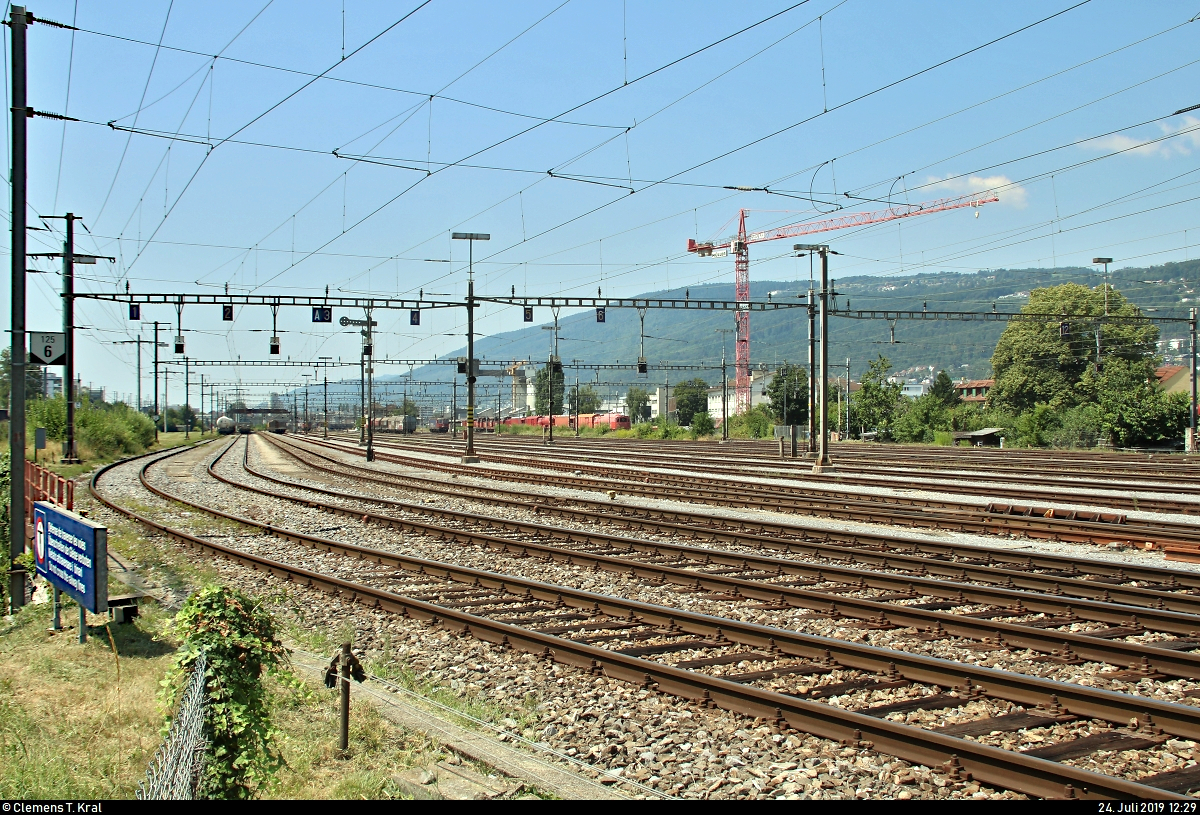 Blick auf die Gleisanlagen des Rangierbahnhofs Biel/Bienne (CH). Es handelt sich um den letzten Schweizer Bahnhof im regulären Zugverkehr, in dem Formsignale und mechanische Stellwerke in Betrieb sind.
Standort öffentlich zugänglich. Koordinaten: 47°08'41.1 N 7°16'19.4 E
[24.7.2019 | 12:29 Uhr]