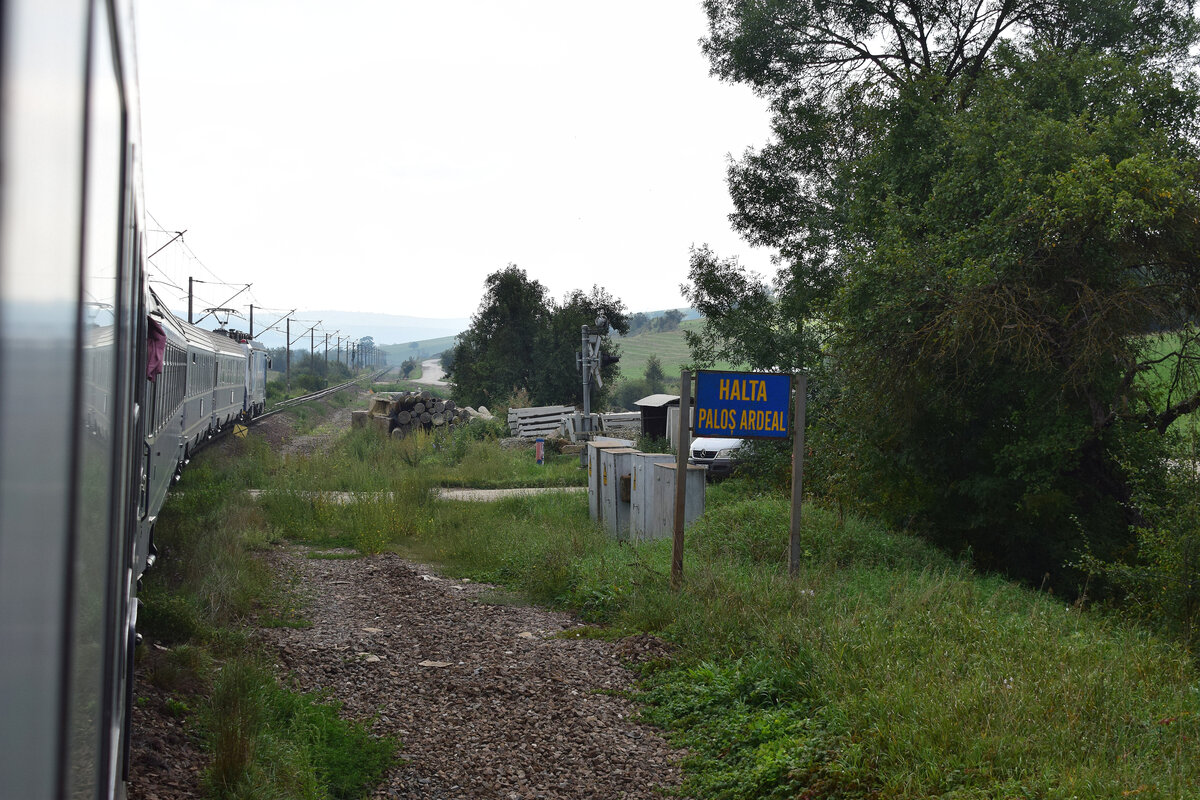 Blick auf den Haltepunkt Palos Adreal. Einst verlief hier das zweite Streckengleis welches aber durch die Modernisierung und Umtrassierung der Strecke Sighisoara nach Brasov abgebaut wurde. Man glaubt es kaum aber hier halten auch heute noch Züge auch wenn man hier einen Bahnsteig vergeblich sucht.

Palos Adreal 02.09.2025