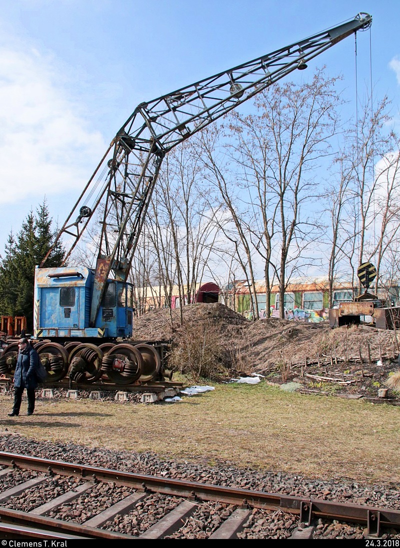 Blick auf den Kohlekran Nr. 58 (Baujahr 1958), der im Eisenbahnmuseum Leipzig-Plagwitz während der 21. Leipziger Eisenbahntage steht. [24.3.2018 | 11:40 Uhr]