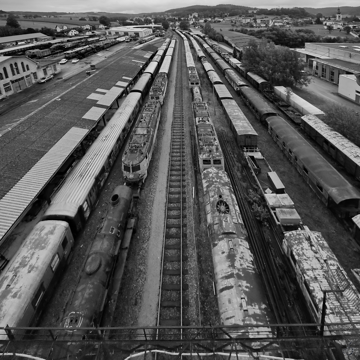 Blick auf den nicht öffentlich zugänglichen Bereich des Lokparks Ampflwang. (August 2020)