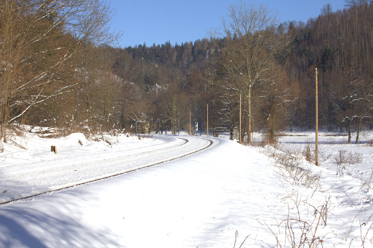Blick auf die Strecke Bad Schandau-Sebnitz, im Sebnitztal. 22.01.2017 13:20 Uhr.