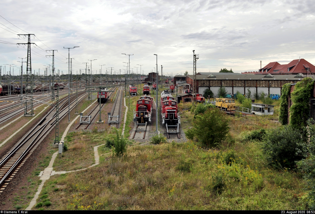 Blick von der Berliner Brücke auf die Anlagen des ehemaligen Bw Halle G - mit auffällig vielen nicht mehr benötigten und teilweise schon halb zerlegten DB V 60.

🧰 DB Cargo
🕓 23.8.2020 | 8:53 Uhr
