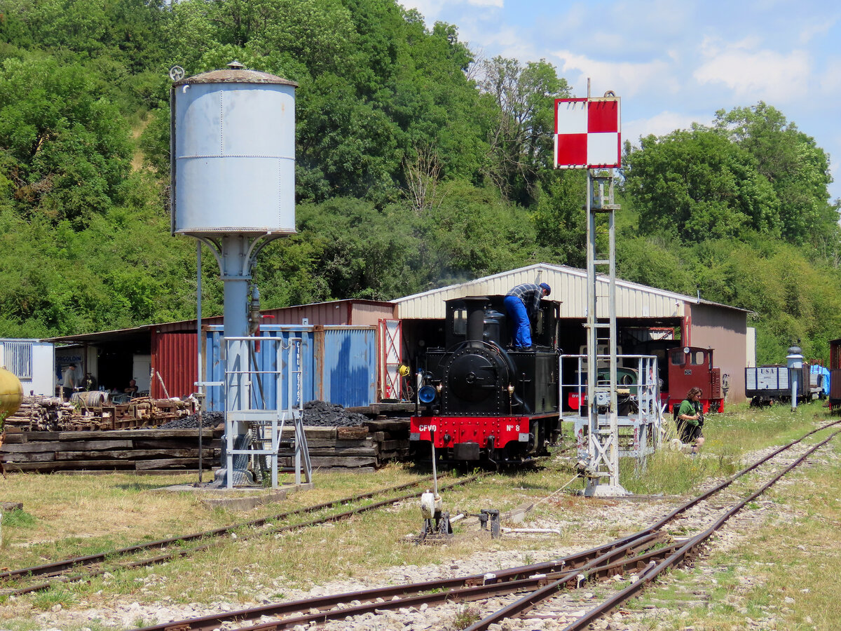 Bligny-sur-Ouche - 14. Juli 2025 : Willkommen bei den Chemin de Fer de la Vallée de l'Ouche, kurzgenannt CFVO. Die 7 km lange Museumsbahn wurde auf die Trace eine privaten Normalspurstrecke gebaut. Sir ist mit ein 60 cm Gleis ausgerrüstet. Der Fuhrpark besteht aus Dampf & Dieselloks. Weiter hier :

https://www.traindelouche.fr/