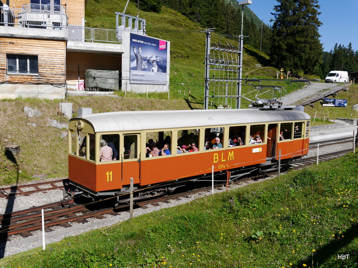 BLM - Ausfahrender  Oldtimer Triebwagen CFe 2/4 11 bei der Kreuzungshaltestelle Winteregg am 14.08.2016