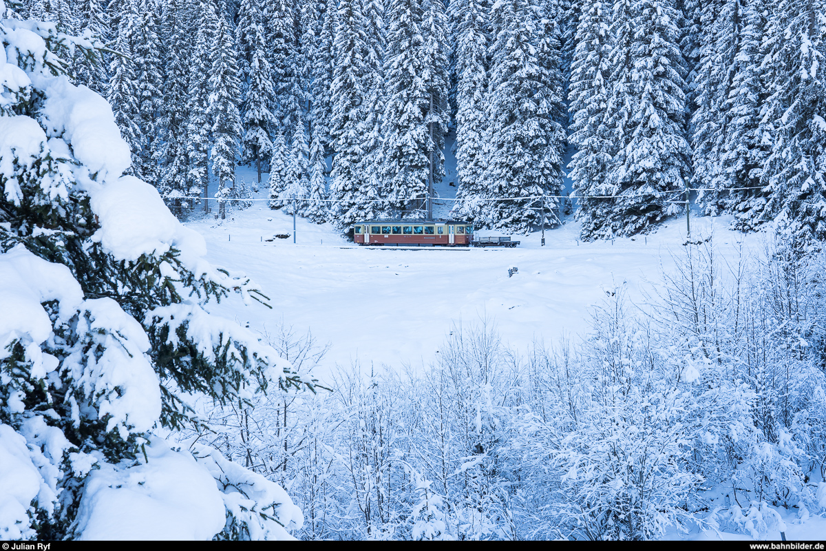 BLM Be 4/4 23 am 30. November 2019 zwischen Winteregg und Grütschalp.
