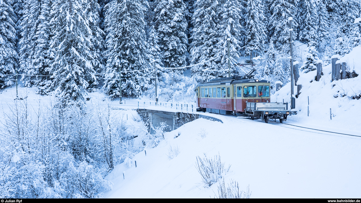 BLM Be 4/4 23 am 30. November 2019 zwischen Winteregg und Grütschalp.