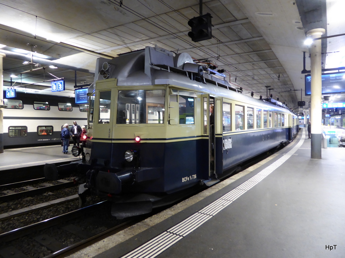 BLS Historiq - Oldtimer Triebwagen BCFe 4/6 736 im Bahnhof Bern am 10.09.2017