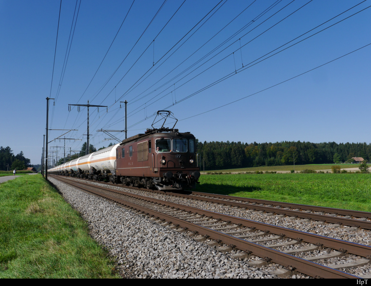BLS - Lok Re 4/4  177mit Güterzug unterwegs bei Lyssach am 17.09.2018