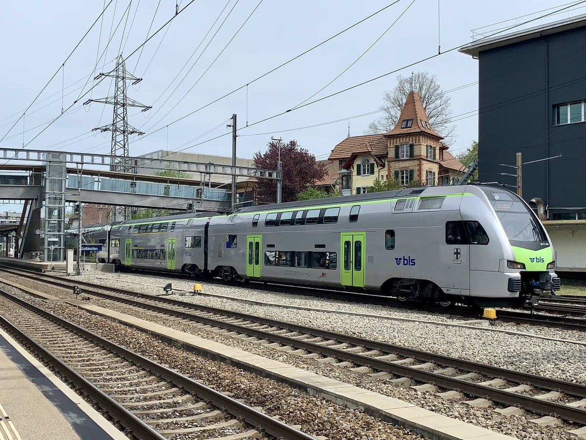 BLS Mutz 006  Köniz  als S1 nach Thun, am 19.4.20 bei der Ausfahrt in Zollikofen.