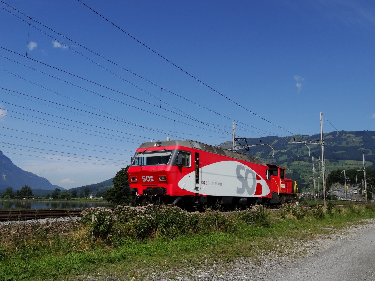 (BLS) Re 456 142 mit einem Tm IV im schlkepp bei Schwyz am 17.08.2013