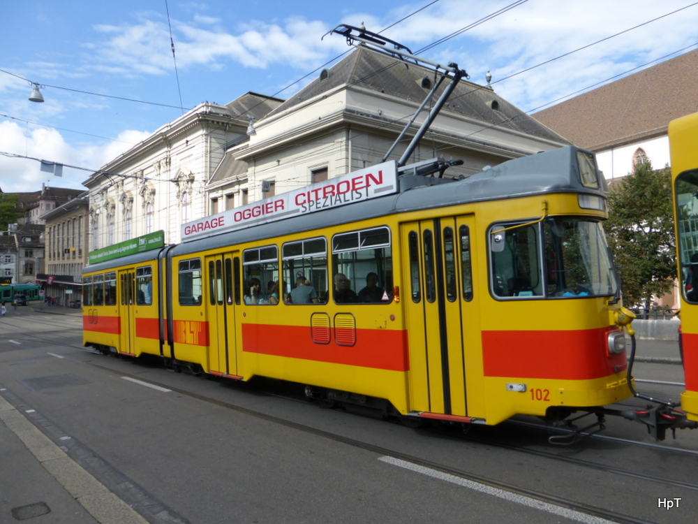 BLT - Be 4/6  102 unterwegs auf der Linie 10 in der Stadt Basel am 20.09.2014