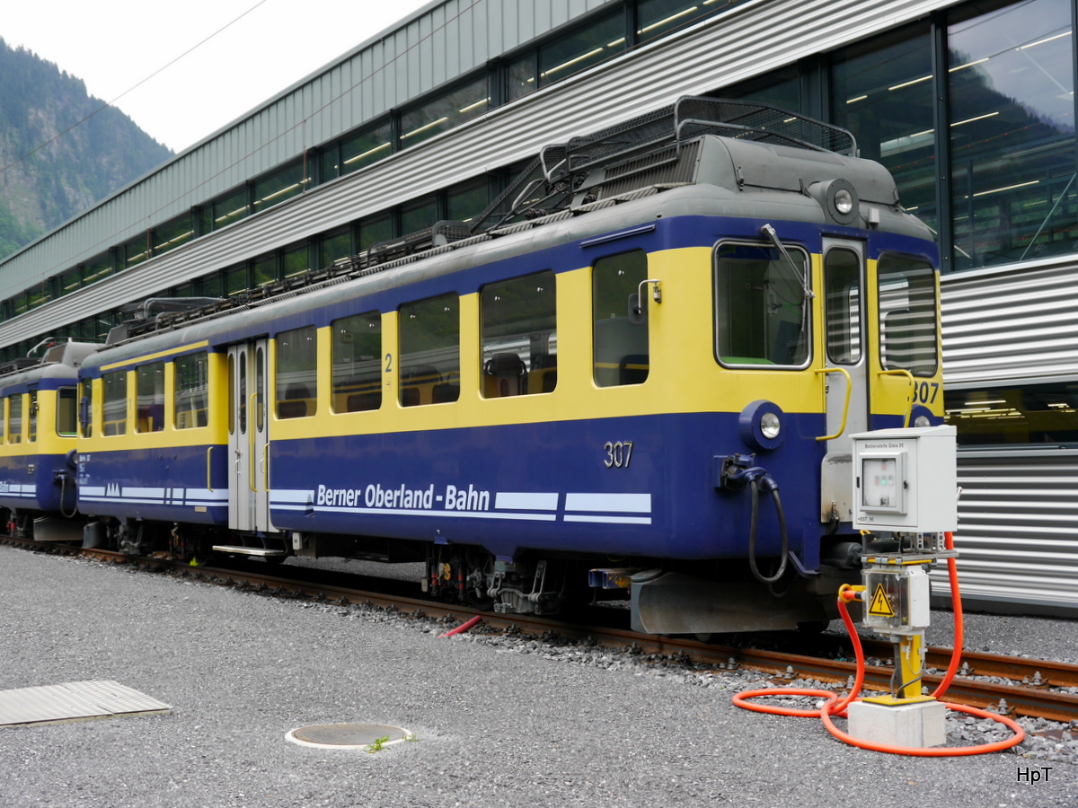 BOB - Triebwagen BDeh 4/4 307 abgestellt hinter dem Depot/Werkstätte am 04.08.2017