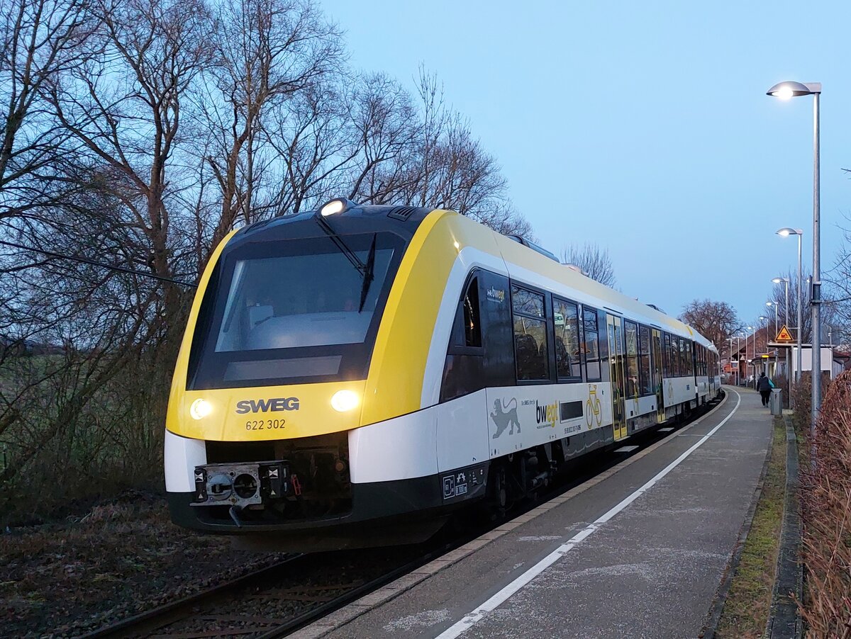 Bodelshausen am 21.02.2023 mit 622 302 als RB in Richtung Tübingen
