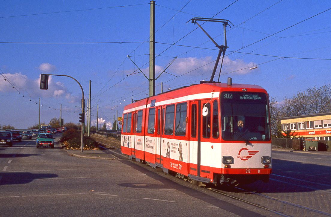 Bogestra 315, Gelsenkirchen Kurt Schumacher Straße, Hst. Stadthafen, 03.11.1988.
