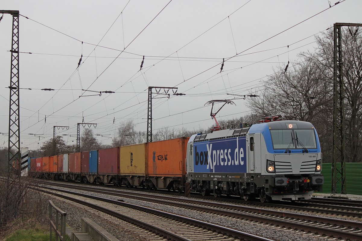 boxxpress 193 881 zog am 10.2.14 einen Containerzug durch Duisburg-Neudorf.