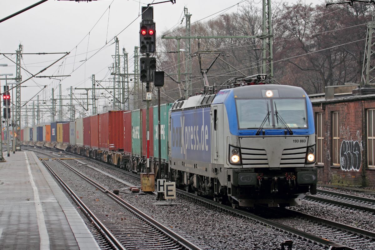 boxXpress 193 883 durchfährt Hamburg-Harburg 11.1.2017