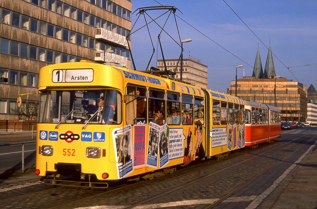 Bremen 552 + 752, Wilhelm Kaisen Brücke, 24.11.1990.
