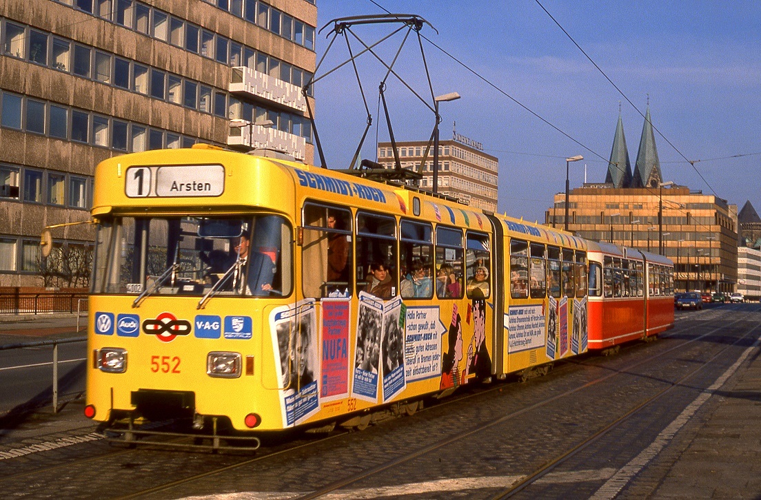 Bremen 552 + 752, Wilhelm Kaisen Brücke, 24.11.1990.
