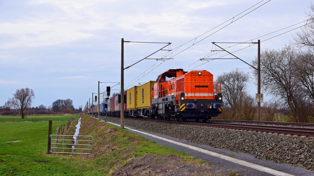 BRLL 4185 028, vermietet an LOCON, Lok-Nr. 321, mit DGS 68735 Bremen-Grolland - Bönen (Hüde, 02.03.2020).