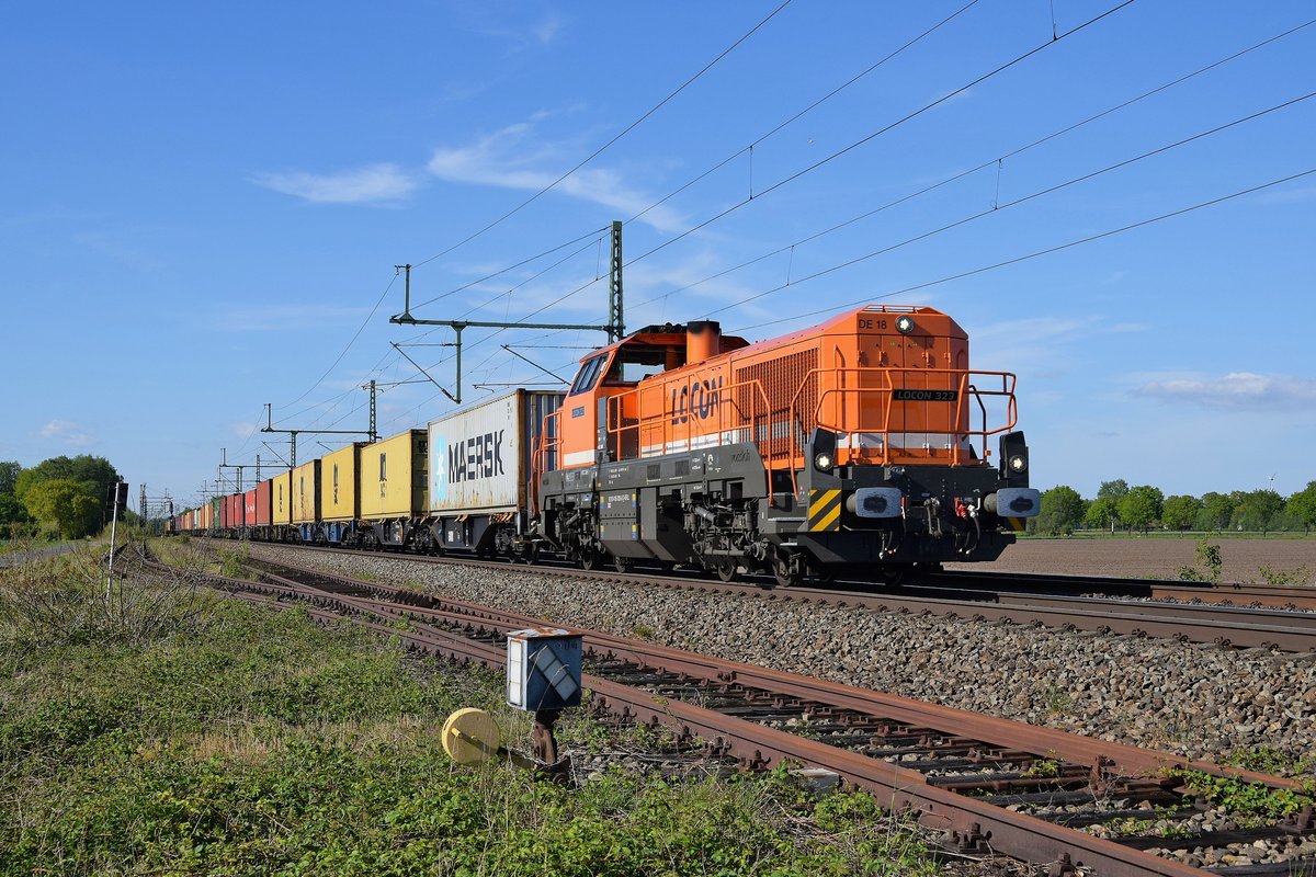 BRLL 4185 030, vermietet an LOCON (Lok 323) mit DGS 68735 Bremen-Grolland - Bönen (bei Diepholz, 06.05.2020).
