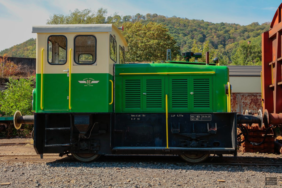 Brohtalbahn BEG Diesellok in Brohl, August 2020.
