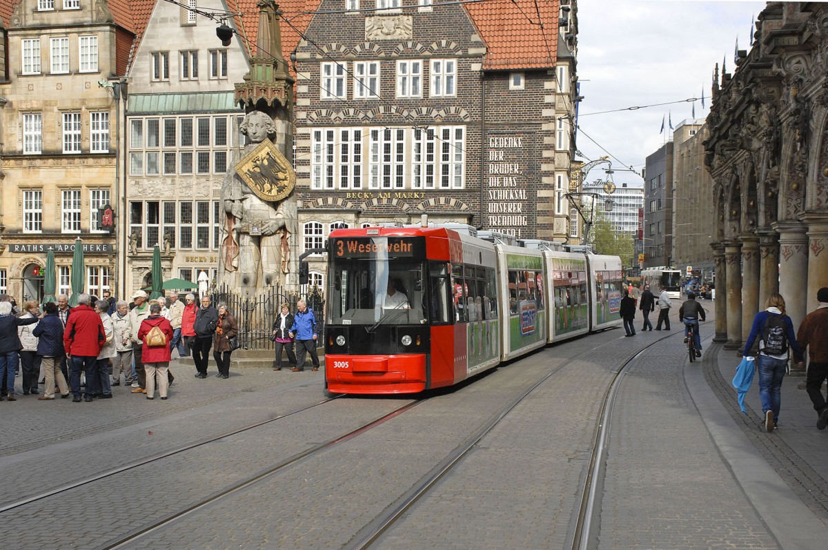 BSAG 3005 am Markt, Bremen, GT8N ADtranz (Jahrgang 1996).


Aufnahmedatum: 3.5. 2014