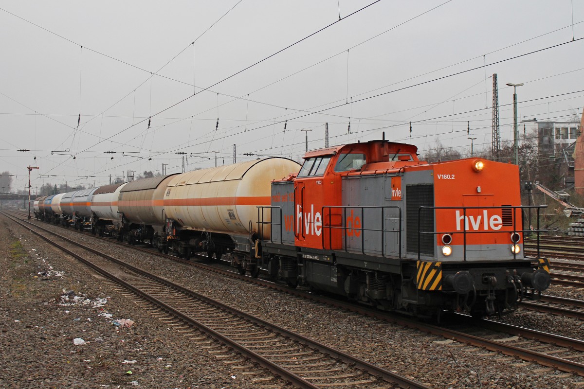 BUVL/LaS 203 014 (ex HVLE V160.02) am 7.3.14 mit einem Kesselzug in Düsseldorf-Rath.