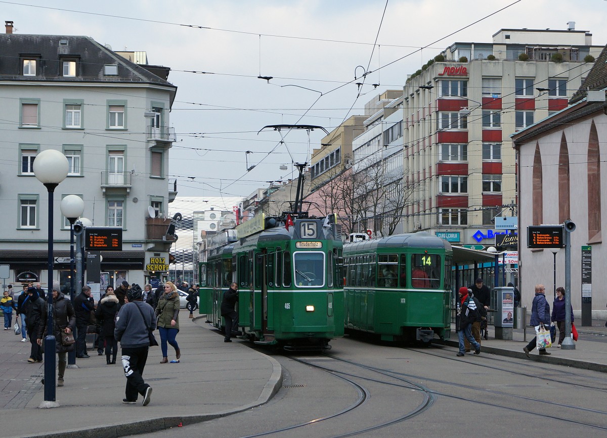 BVB: Bald Geschichte der BVB sind die Be 4/4 Motorwagen und die B4 Anhänger die am 6. Februar 2015 auf dem Claraplatz verewigt werden konnten.
Foto: Walter Ruetsch