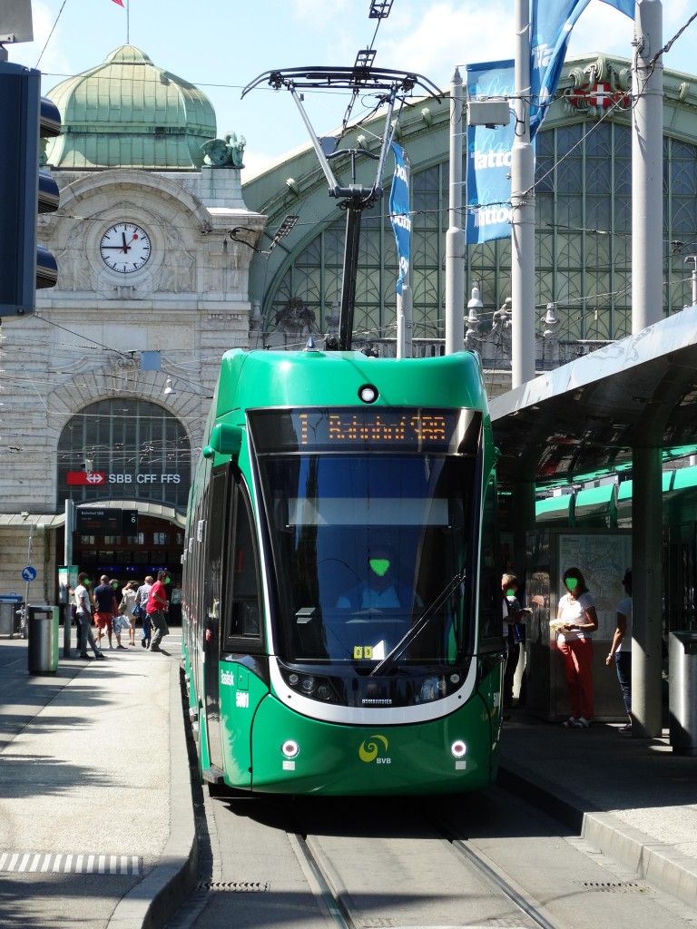 BVB Basel Be 6/8 Bombardier Flexity 2 5001 am 25.07.15 in Basel SBB 