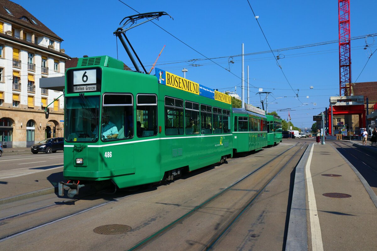 BVB Basel Schindler Cornichon Be4/4 Wagen 486 am 11.07.23 in Basel Bad