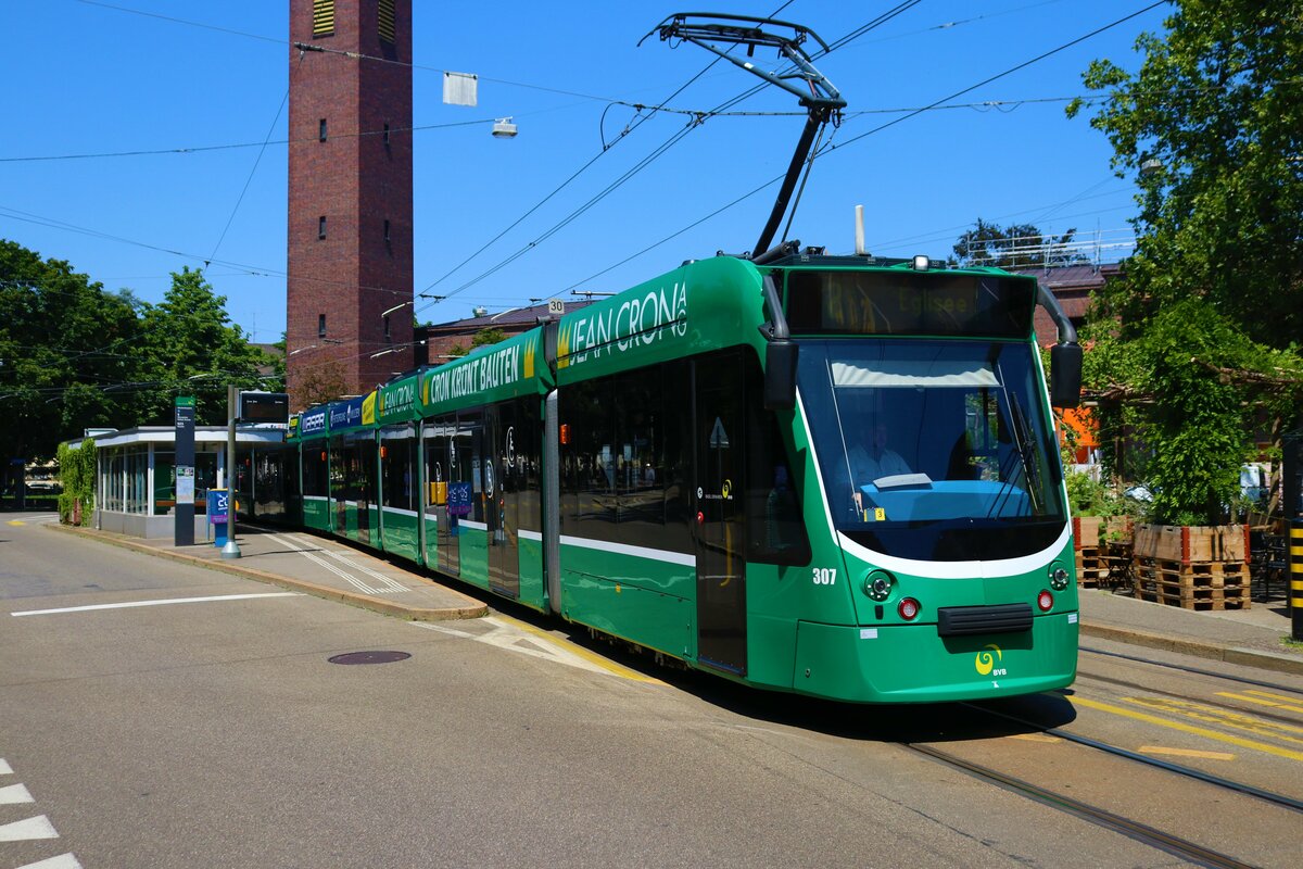BVB Basel Siemens Combino Be6/8 Wagen 307 am 11.07.23 in Basel 
