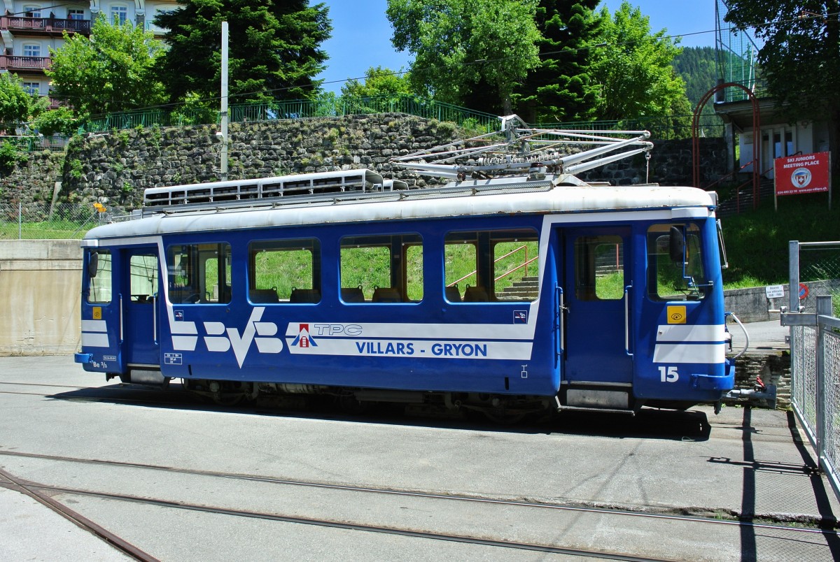 BVB Be 2/3 Nr. 15 abgestellt beim Bahnhof Villars-sur-Ollon, 03.07.2014.