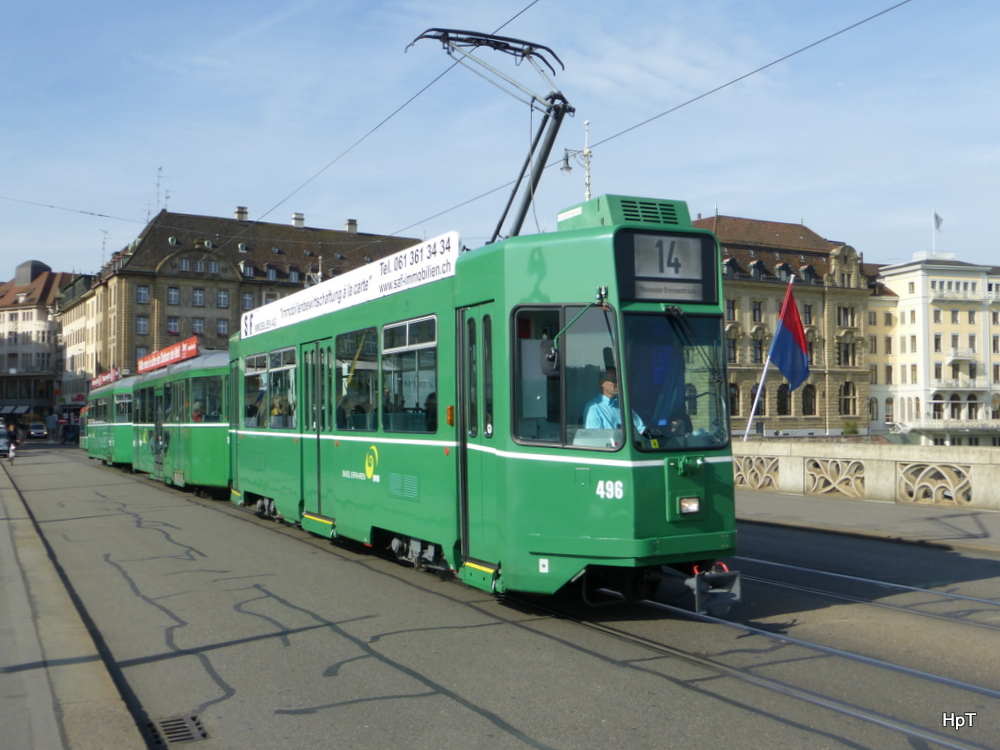 BVB - Be 4/4 486 mit 2 Beiwagen unterwegs auf der Linie 14 am 24.09.2014