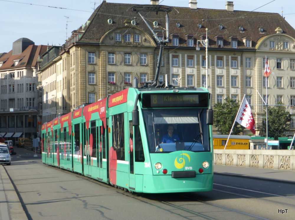 BVB - Be 6/8 304 unterwegs auf der Linie 6 in Basel am 24.09.2014